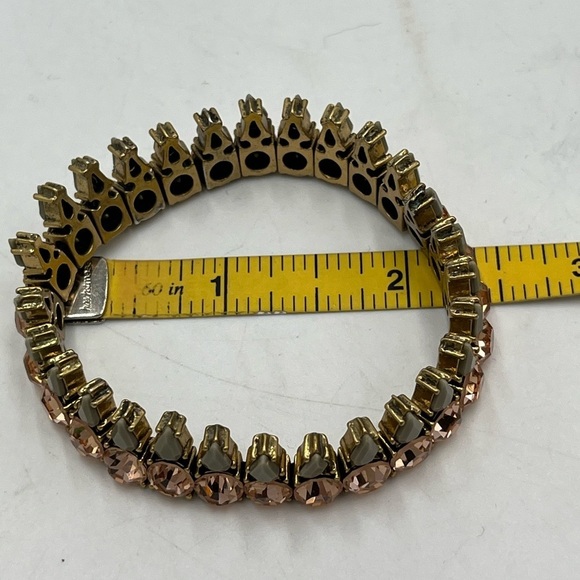 J. Crew Round Pink Crystal Tan Pear Shaped Elastic Gold Tone Stretch Bracelet - Picture 7 of 8